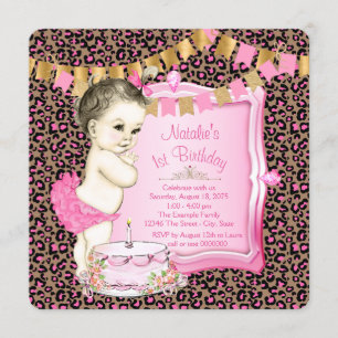 Invitation Les Filles Chic Pink Leopard 1er anniversaire