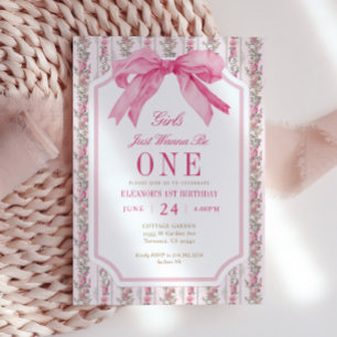 Invitation Les Filles De Bow Rose Voulaient Être Un 1Er Anniv