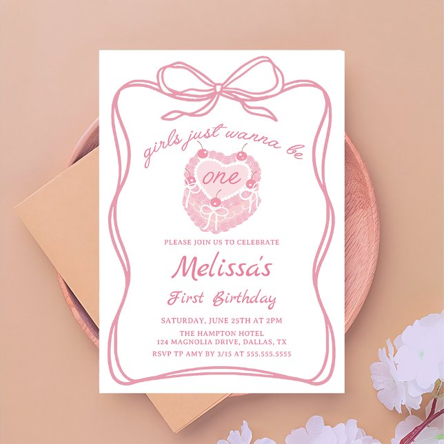 Invitation Les Filles De Bow Rose Voulaient Être Un Anniversa (Créateur téléchargé)