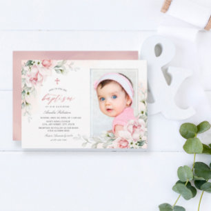 Invitation Les filles du baptême   Photo Pink Watercolor Invi