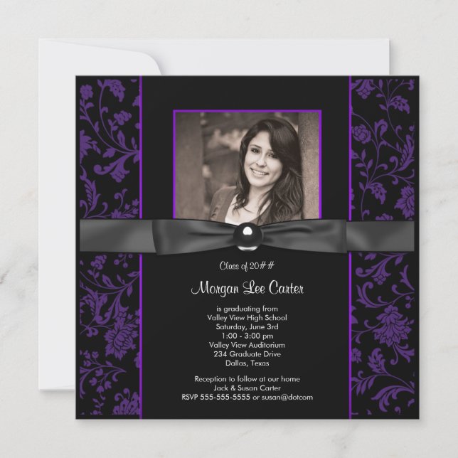 Invitation Les filles Purple et Black Graduation (Devant)