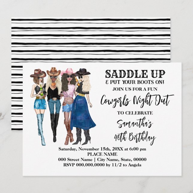 Invitation Les filles sanglotent l'Anniversaire occidental (Devant / Derrière)