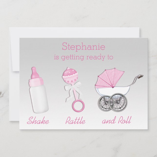 Invitation Les filles secouent le Baby shower rose argenté de (Devant)