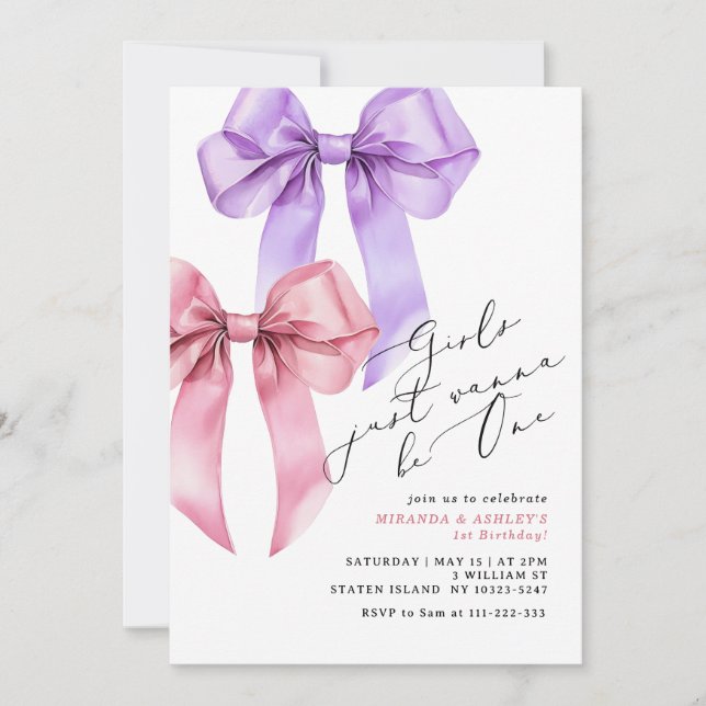 Invitation Les filles veulent juste être une bow rose jumelle (Devant)