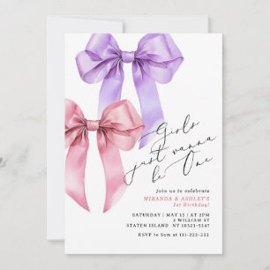 Invitation Les filles veulent juste être une bow rose jumelle