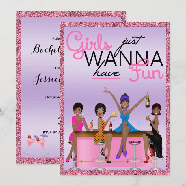 Invitation Les Filles Veux Juste Avoir Fun Bachelorette Party (Devant / Derrière)