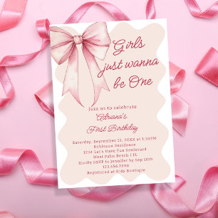 Invitation Les Filles Veux Juste Être Une Mignonne Bow 1er An