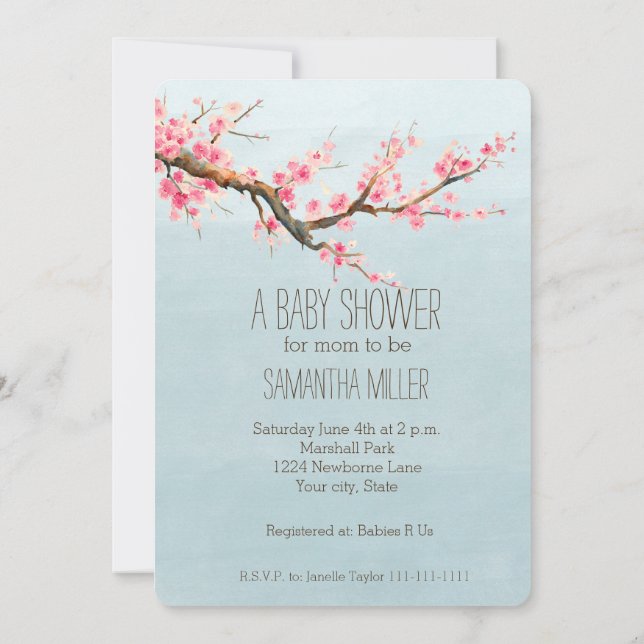 Invitation Les fleurs de cerisier fleurissent le baby shower (Dos)