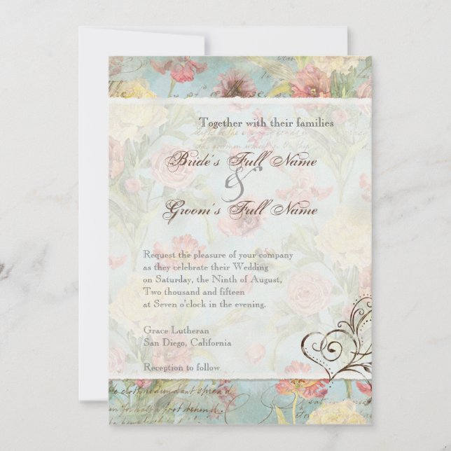 Invitation Les Fleurs Peony Rose Tulip Floral Flowers Mariage (Devant)
