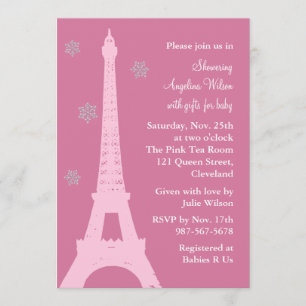 Invitation Les flocons de neige cristallins à Paris (rose)