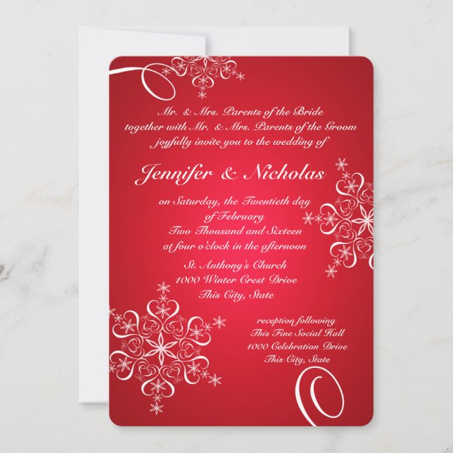 Invitation Les flocons de neige de l'amour Mariage d'hiver Ro (Devant)