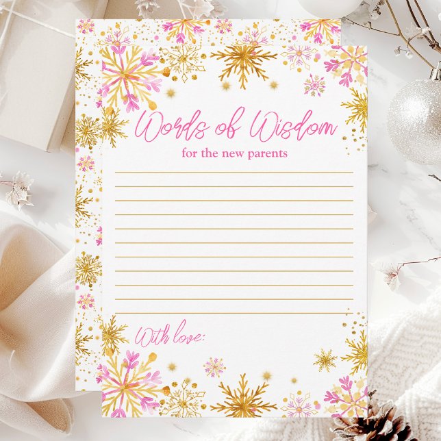 Invitation Les flocons de neige roses et d'or Paroles de sage (Créateur téléchargé)