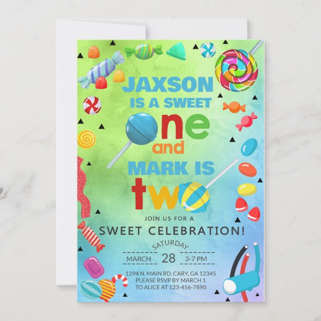 Invitation Les frères et soeurs bonbon doux un doux deux garç (Devant)