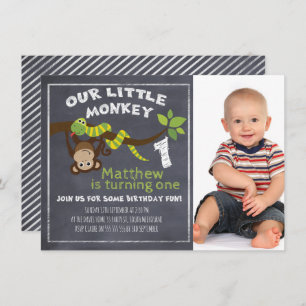 Invitation Les Garçons Chalkboard Monkey 1er Anniversaire Inv