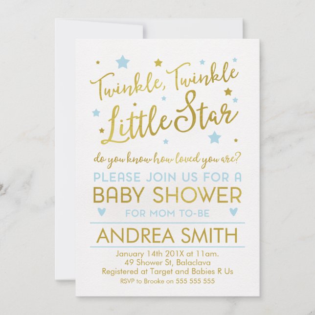 Invitation Les garçons scintillent petite étoile baby shower  (Devant)