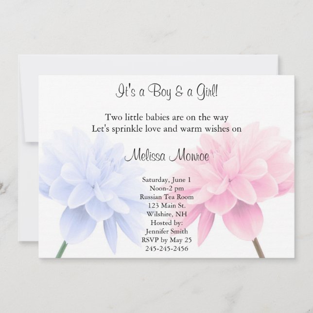 Invitation Les jumeaux bleus et roses floraux arrosent (Devant)