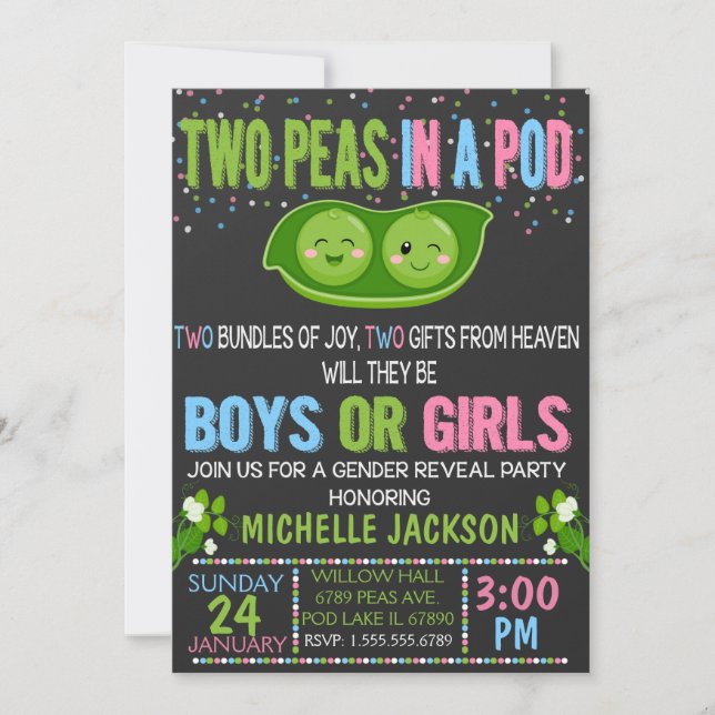 Invitation Les jumeaux révèlent les petits pois dans une invi (Devant)