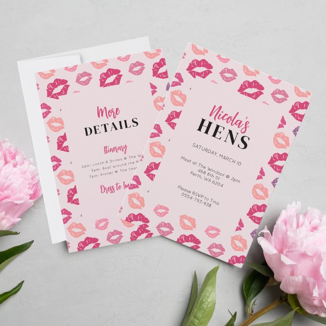 Invitation Les lèvres roses Embrasser la Miss Glam Hens Party (Créateur téléchargé)