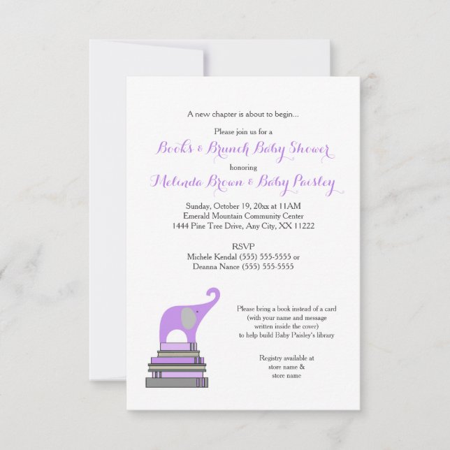Invitation Les livres de FILLE et le baby shower de (Devant)