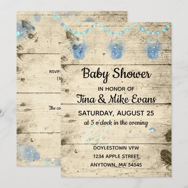 Invitation Les lucioles dans le Baby shower des jarres (Devant / Derrière)