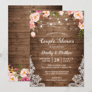 Invitation Les lumières à cordes rustiques Lace Floral Couple