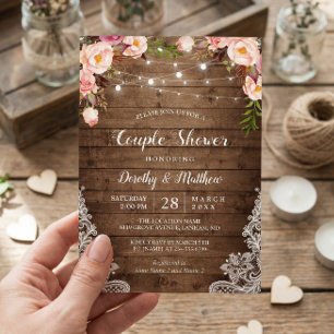 Invitation Les lumières à cordes rustiques Lace Floral Couple