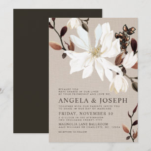 Invitation Les Magnolias en fleurs Burlap Mariage Brown