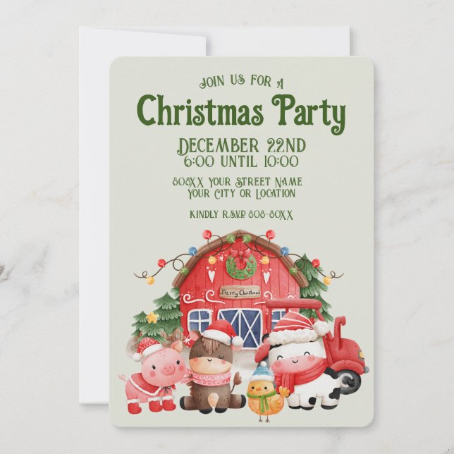 Invitation Les mignons animaux de la ferme de Noël sur le sol (Devant)