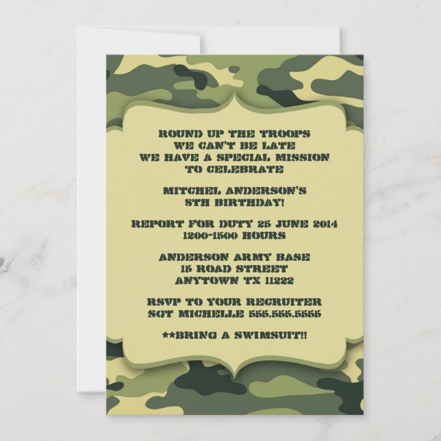 Invitation Les militaires d'armée camouflent l'invitation de (Devant)