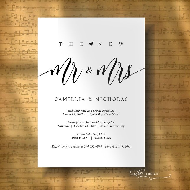 Invitation Les nouveaux Monsieur et Madame, Fête de mariage e (The New Mr and Mrs, Wedding Elopement Dinner and Party Invitation Card, Digital or printed version. )