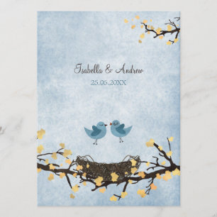 Invitation Les oiseaux bleus amoureux