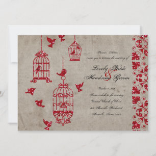 Invitation Les oiseaux de la Parties scintillant rouge Vieux 