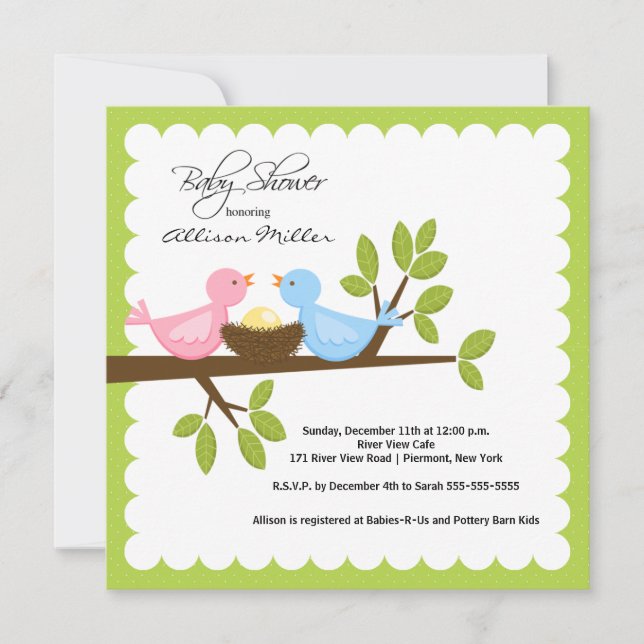 Invitation Les oiseaux de maman et papa avec le Baby shower d (Devant)