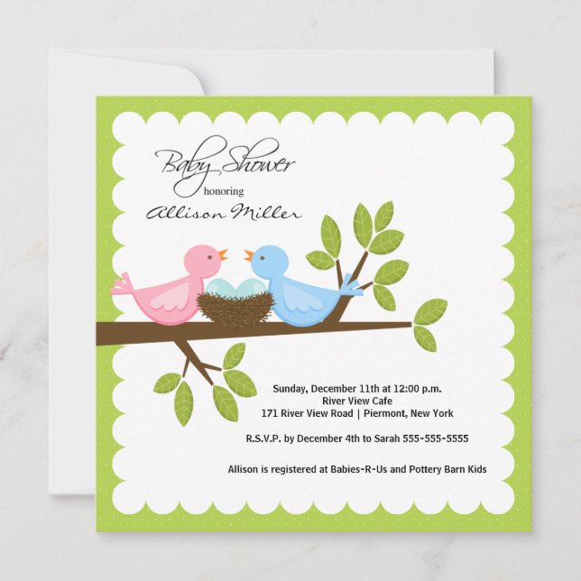 Invitation Les oiseaux de maman et papa avec le Baby shower T (Devant)