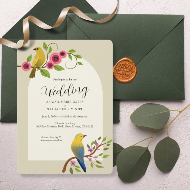 Invitation Les oiseaux en fleurs Mariage (Créateur téléchargé)