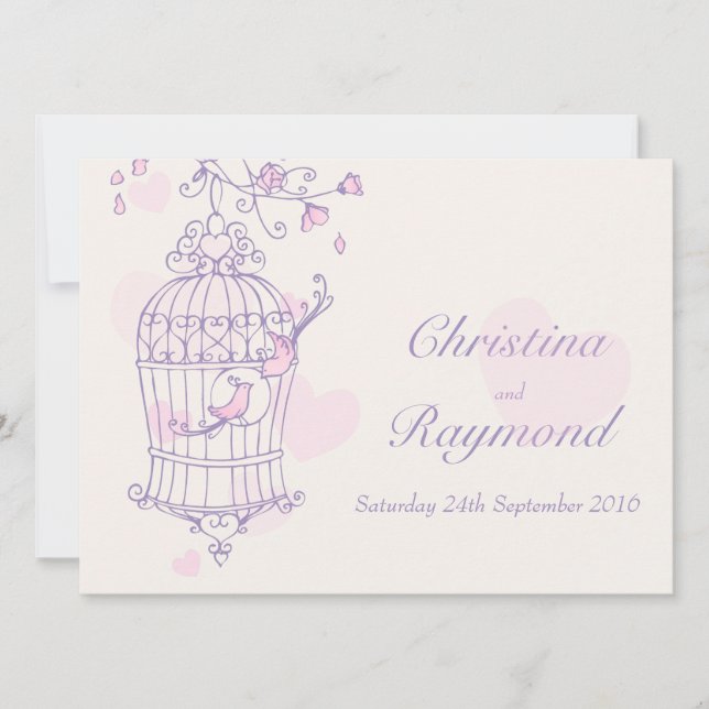 Invitation Les oiseaux roses pourpres ouvrent la cage faire-p (Devant)