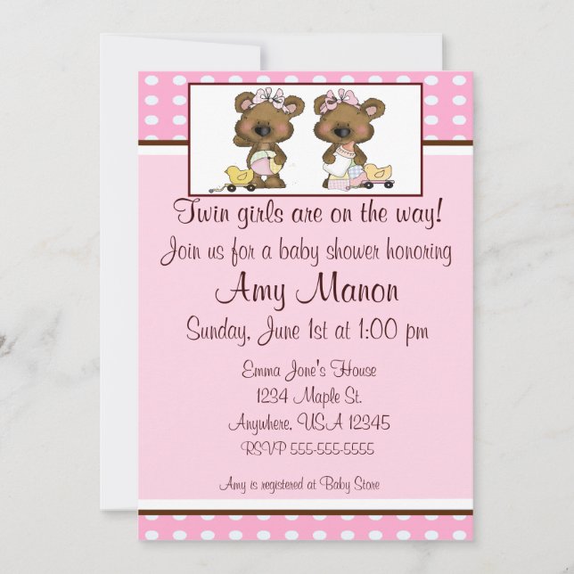 Invitation Les ours jumeaux de filles ont personnalisé des (Devant)