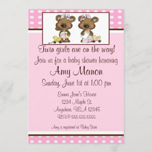 Invitation Les ours jumeaux de filles ont personnalisé des