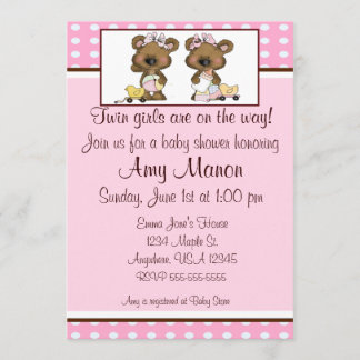 Invitation Les ours jumeaux de filles ont personnalisé des