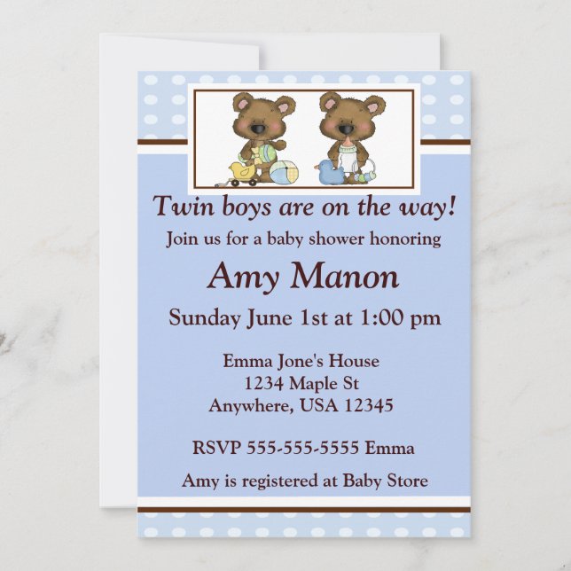 Invitation Les ours jumeaux de garçons ont personnalisé des (Devant)
