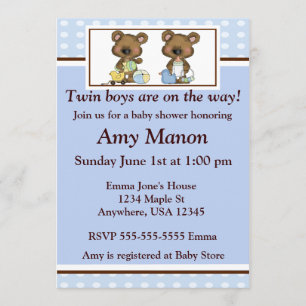 Invitation Les ours jumeaux de garçons ont personnalisé des