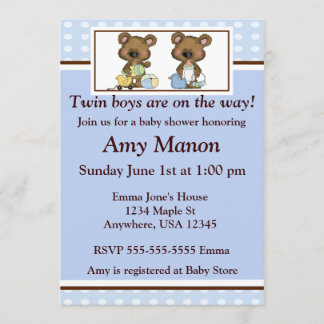 Invitation Les ours jumeaux de garçons ont personnalisé des