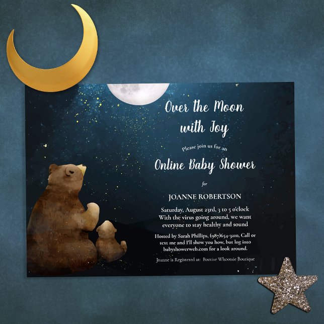 Invitation Les ours sur le Baby shower en ligne de la lune (Créateur téléchargé)