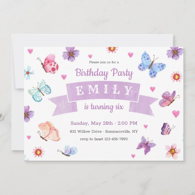 Invitation Les papillons sont gratuits fête d'anniversaire (Devant)