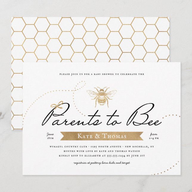 Invitation Les Parents d'or pour être Baby shower (Devant / Derrière)