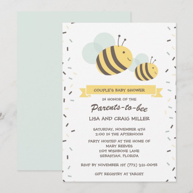 Invitation Les parents du Baby shower de Bumblebee Couple (Devant / Derrière)