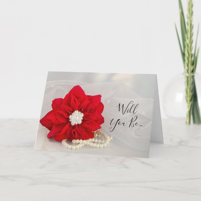 Invitation Les Perles Rouge Poinsettia Serez-Vous Ma Femme D' (Devant)