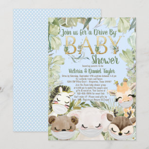 Invitation Les petits animaux aux masques Baby shower de verd