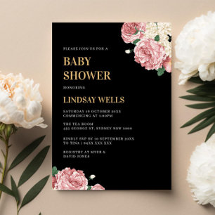 Invitation Les pivoines florales et le Baby shower Rose