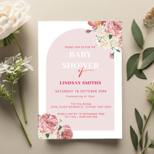 Invitation Les pivoines florales et le Baby shower Rose